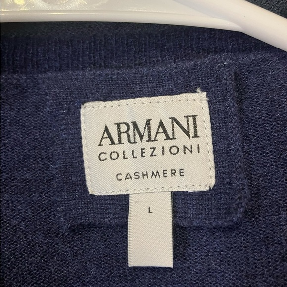 Armani Collezioni Cashmere Sweater Shallow VNeck, Size L, Navy Blue - Picture 5 of 7